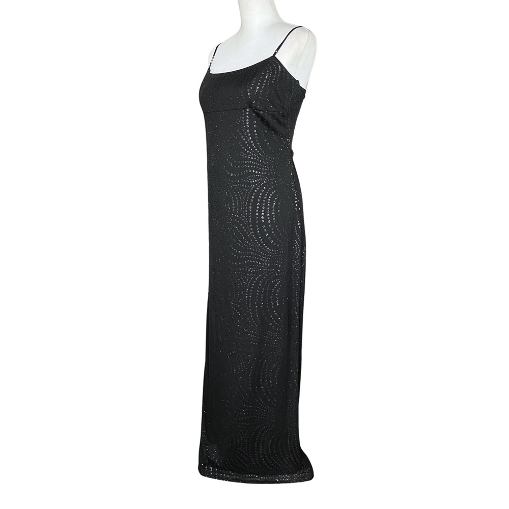 90s Vintage Black Whimsigoth Prom Dress. Medium. Empire Waist Polka Dot Glitter - Picture 3 of 12